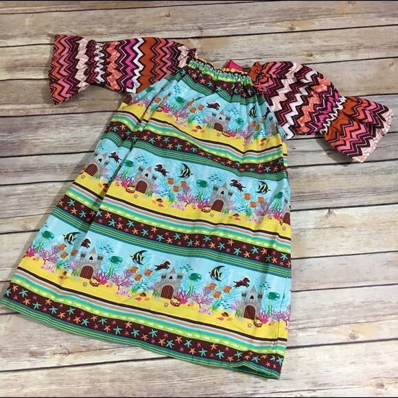 Too‎ Cute Handmade Girls Dress Size 2T Underwater Dog Castle Fish Treasure Chest - Picture 4 of 6